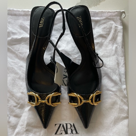 Brand new Zara Embellished Heeled Slingback Shoes - Picture 6 of 8